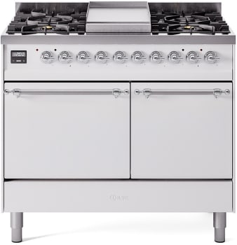Ilve Nostalgie II Collection UPD40FQNMPWHC - 40 Inch Solid Door Freestanding Dual Range with 6 Sealed Burner in Chrome Trim