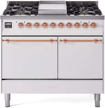 Ilve Nostalgie II Collection UPD40FQNMPWHPLP - 40 Inch Solid Door Freestanding Dual Range with 6 Sealed Burner in Copper Trim