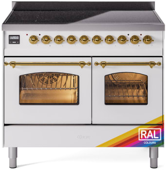 Ilve Nostalgie II Collection UPDI406NMPRAG - 40 Inch Triple Glass Door Freestanding Induction Range in Custom Color with 6 Elements and Brass Trim