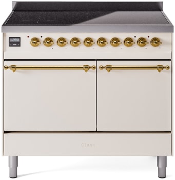 Ilve Nostalgie II Collection UPDI406QNMPAWG - 40 Inch Solid Door Freestanding Induction Range in Brass Trim with 6 Elements