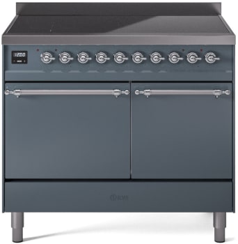 Ilve Nostalgie II Collection UPDI406QNMPBGC - 40 Inch Solid Door Freestanding Induction Range in Chrome Trim with 6 Elements