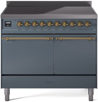 Ilve Nostalgie II Collection UPDI406QNMPBGG - 40 Inch Solid Door Freestanding Induction Range in Brass Trim with 6 Elements