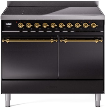 Ilve Nostalgie II Collection UPDI406QNMPBKG - 40 Inch Solid Door Freestanding Induction Range in Brass Trim with 6 Elements