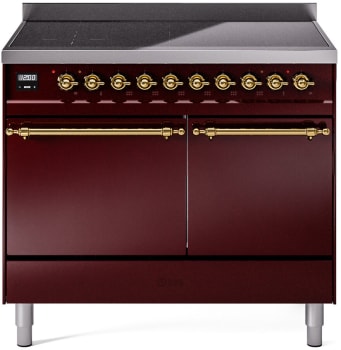 Ilve Nostalgie II Collection UPDI406QNMPBUG - 40 Inch Solid Door Freestanding Induction Range in Brass Trim with 6 Elements