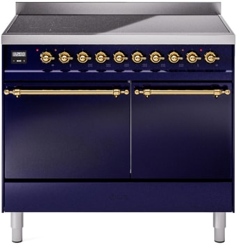 Ilve Nostalgie II Collection UPDI406QNMPMBG - 40 Inch Solid Door Freestanding Induction Range in Brass Trim with 6 Elements
