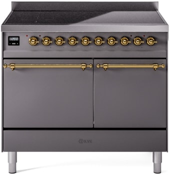 Ilve Nostalgie II Collection UPDI406QNMPMGG - 40 Inch Solid Door Freestanding Induction Range in Brass Trim with 6 Elements