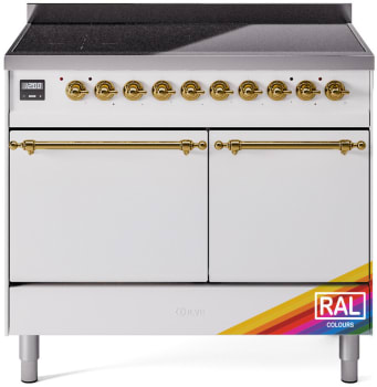 Ilve Nostalgie II Collection UPDI406QNMPRAG - 40 Inch Solid Door Freestanding Induction Range in Brass Trim with 6 Elements