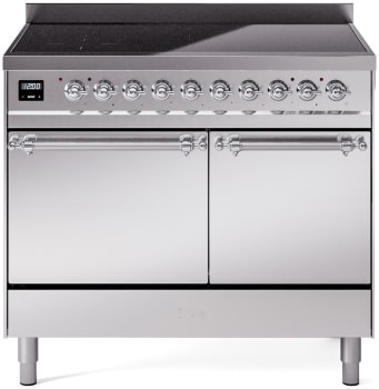 Ilve Nostalgie II Collection UPDI406QNMPSSC - 40 Inch Solid Door Freestanding Induction Range in Chrome Trim with 6 Elements