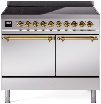 Ilve Nostalgie II Collection UPDI406QNMPSSG - 40 Inch Solid Door Freestanding Induction Range in Brass Trim with 6 Elements