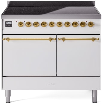 Ilve Nostalgie II Collection UPDI406QNMPWHG - 40 Inch Solid Door Freestanding Induction Range in Brass Trim with 6 Elements