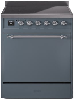 Ilve Nostalgie II Collection UPI304QNMPBGC - 30 Inch Solid Door Freestanding Induction Range in Chrome Trim with 4 Elements