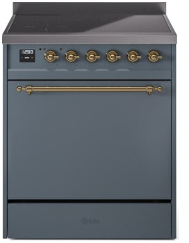 Ilve Nostalgie II Collection UPI304QNMPBGG - 30 Inch Solid Door Freestanding Induction Range in Brass Trim with 4 Elements