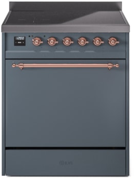 Ilve Nostalgie II Collection UPI304QNMPBGP - 30 Inch Solid Door Freestanding Induction Range in Copper Trim with 4 Elements