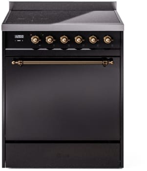 Ilve Nostalgie II Collection UPI304QNMPBKB - 30 Inch Solid Door Freestanding Induction Range in Bronze Trim with 4 Elements