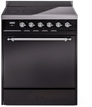 Ilve Nostalgie II Collection UPI304QNMPBKC - 30 Inch Solid Door Freestanding Induction Range in Chrome Trim with 4 Elements