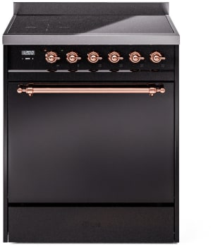 Ilve Nostalgie II Collection UPI304QNMPBKP - 30 Inch Solid Door Freestanding Induction Range in Copper Trim with 4 Elements