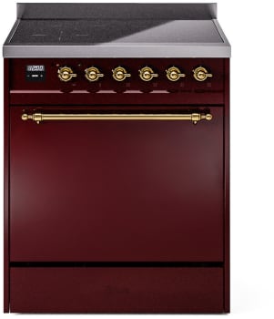 Ilve Nostalgie II Collection UPI304QNMPBUG - 30 Inch Solid Door Freestanding Induction Range in Brass Trim with 4 Elements