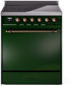 Ilve Nostalgie II Collection UPI304QNMPEGB - 30 Inch Solid Door Freestanding Induction Range in Bronze Trim with 4 Elements