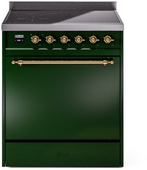 Ilve Nostalgie II Collection UPI304QNMPEGG - 30 Inch Solid Door Freestanding Induction Range in Brass Trim with 4 Elements