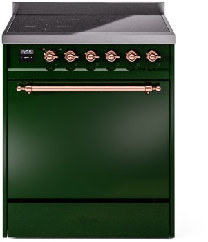 Ilve Nostalgie II Collection UPI304QNMPEGP - 30 Inch Solid Door Freestanding Induction Range in Copper Trim with 4 Elements