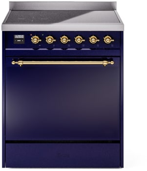Ilve Nostalgie II Collection UPI304QNMPMBG - 30 Inch Solid Door Freestanding Induction Range in Brass Trim with 4 Elements