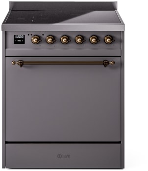 Ilve Nostalgie II Collection UPI304QNMPMGB - 30 Inch Solid Door Freestanding Induction Range in Bronze Trim with 4 Elements