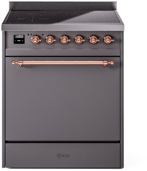 Ilve Nostalgie II Collection UPI304QNMPMGP - 30 Inch Solid Door Freestanding Induction Range in Copper Trim with 4 Elements