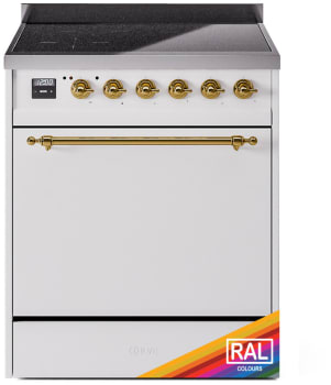 Ilve Nostalgie II Collection UPI304QNMPRAG - 30 Inch Solid Door Freestanding Induction Range in Brass Trim with 4 Elements