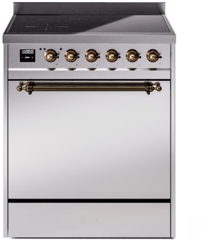 Ilve Nostalgie II Collection UPI304QNMPSSB - 30 Inch Solid Door Freestanding Induction Range in Bronze Trim with 4 Elements