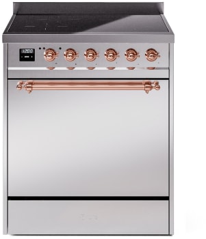 Ilve Nostalgie II Collection UPI304QNMPSSP - 30 Inch Solid Door Freestanding Induction Range in Copper Trim with 4 Elements