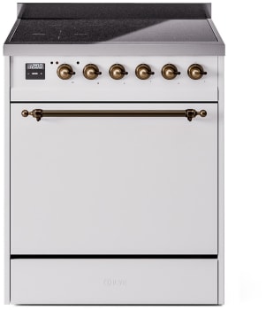 Ilve Nostalgie II Collection UPI304QNMPWHB - 30 Inch Solid Door Freestanding Induction Range in Bronze Trim with 4 Elements