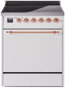 Ilve Nostalgie II Collection UPI304QNMPWHP - 30 Inch Solid Door Freestanding Induction Range in Copper Trim with 4 Elements
