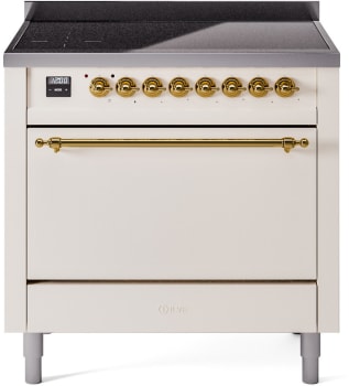 Ilve Nostalgie II Collection UPI366QNMPAWG - 36 Inch Solid Door Freestanding Induction Range in Brass Trim with 6 Elements