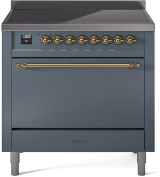 Ilve Nostalgie II Collection UPI366QNMPBGG - 36 Inch Solid Door Freestanding Induction Range in Brass Trim with 6 Elements
