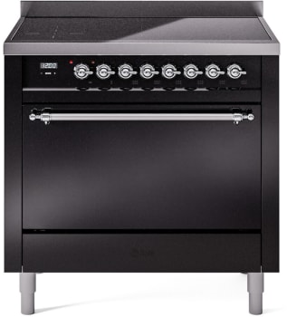 Ilve Nostalgie II Collection UPI366QNMPBKC - 36 Inch Solid Door Freestanding Induction Range in Chrome Trim with 6 Elements