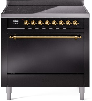 Ilve Nostalgie II Collection UPI366QNMPBKG - 36 Inch Solid Door Freestanding Induction Range in Brass Trim with 6 Elements