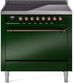 Ilve Nostalgie II Collection UPI366QNMPEGB - 36 Inch Solid Door Freestanding Induction Range in Bronze Trim with 6 Elements