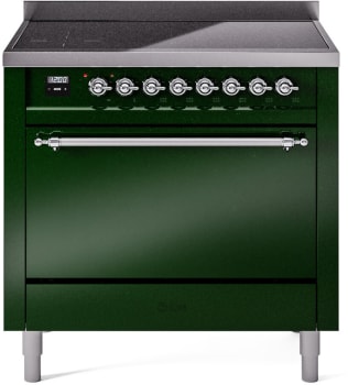 Ilve Nostalgie II Collection UPI366QNMPEGC - 36 Inch Solid Door Freestanding Induction Range in Chrome Trim with 6 Elements