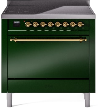 Ilve Nostalgie II Collection UPI366QNMPEGG - 36 Inch Solid Door Freestanding Induction Range in Brass Trim with 6 Elements
