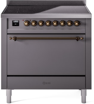 Ilve Nostalgie II Collection UPI366QNMPMGB - 36 Inch Solid Door Freestanding Induction Range in Bronze Trim with 6 Elements