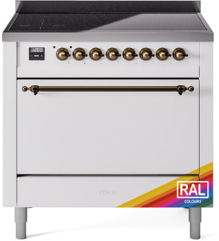 Ilve Nostalgie II Collection UPI366QNMPRAB - 36 Inch Solid Door Freestanding Induction Range in Bronze Trim with 6 Elements
