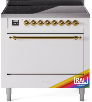 Ilve Nostalgie II Collection UPI366QNMPRAG - 36 Inch Solid Door Freestanding Induction Range in Brass Trim with 6 Elements