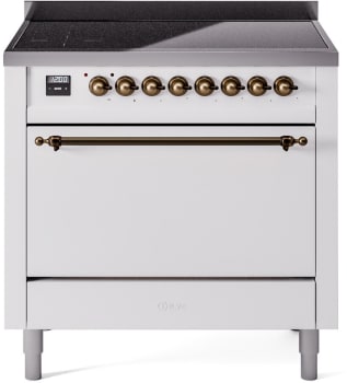 Ilve Nostalgie II Collection UPI366QNMPWHB - 36 Inch Solid Door Freestanding Induction Range in Bronze Trim with 6 Elements