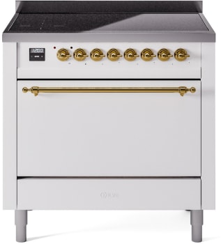 Ilve Nostalgie II Collection UPI366QNMPWHG - 36 Inch Solid Door Freestanding Induction Range in Brass Trim with 6 Elements