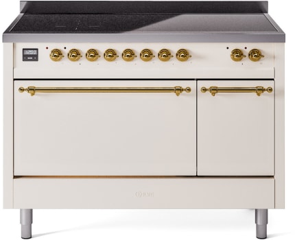 Ilve Nostalgie II Collection UPI486QNMPAWG - 48 Inch Solid Door Freestanding Induction Range in Brass Trim with 6 Elements