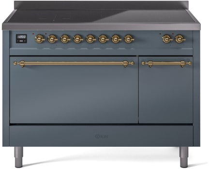 Ilve Nostalgie II Collection UPI486QNMPBGG - 48 Inch Solid Door Freestanding Induction Range in Brass Trim with 6 Elements