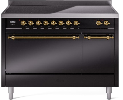 Ilve Nostalgie II Collection UPI486QNMPBKG - 48 Inch Solid Door Freestanding Induction Range in Brass Trim with 6 Elements
