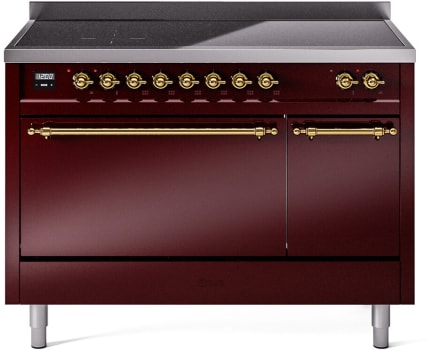 Ilve Nostalgie II Collection UPI486QNMPBUG - 48 Inch Solid Door Freestanding Induction Range in Brass Trim with 6 Elements