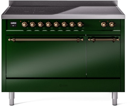 Ilve Nostalgie II Collection UPI486QNMPEGB - 48 Inch Solid Door Freestanding Induction Range in Bronze Trim with 6 Elements