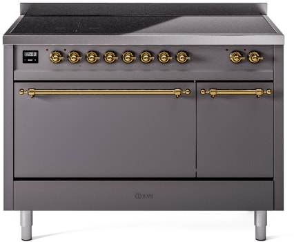 Ilve Nostalgie II Collection UPI486QNMPMGG - 48 Inch Solid Door Freestanding Induction Range in Brass Trim with 6 Elements